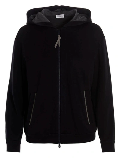 Shop Brunello Cucinelli Zipped Hoodie In Blue