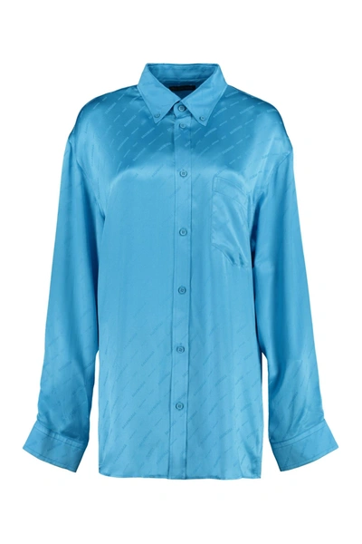 Shop Balenciaga Silk Shirt In Blue