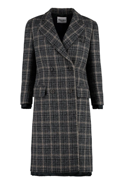 Shop Miu Miu Double-breasted Wool Coat In Grey