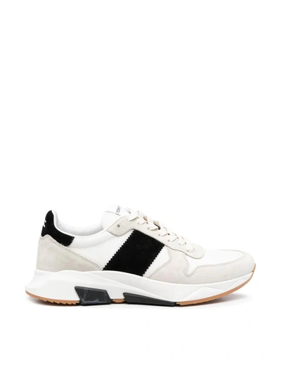 Shop Tom Ford Suede And Technical Material Low Top Sneakers In Marble Black White