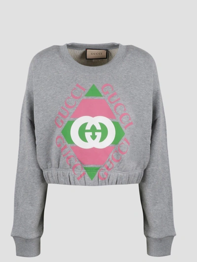Shop Gucci Vintage Logo Print Sweatshirt In Grey