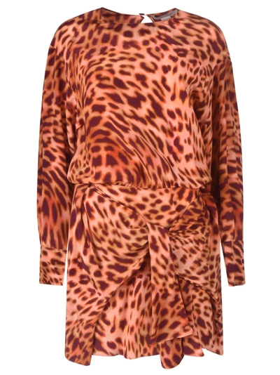 Shop Stella Mccartney Animalier Print Longsleeved Dress In Martini Pink