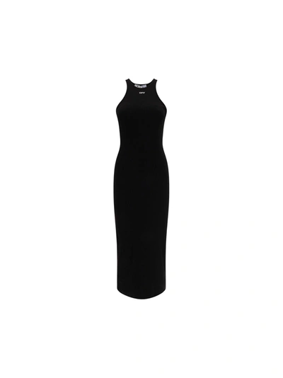 Shop Off-white Long Dress In Black