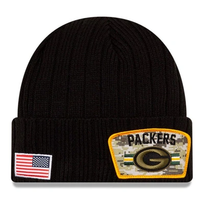Shop New Era Black Green Bay Packers 2021 Salute To Service Cuffed Knit Hat