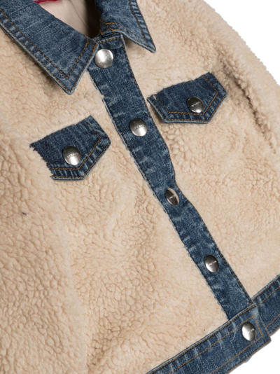 Shop Diesel Shearling-panelled Denim Jacket In Neutrals