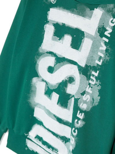 Shop Diesel Graphic-print Cotton Hoodie In Green