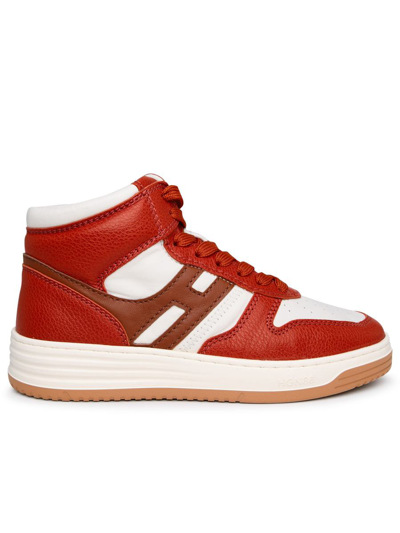 Shop Hogan Two-color Leather Sneakers In Orange