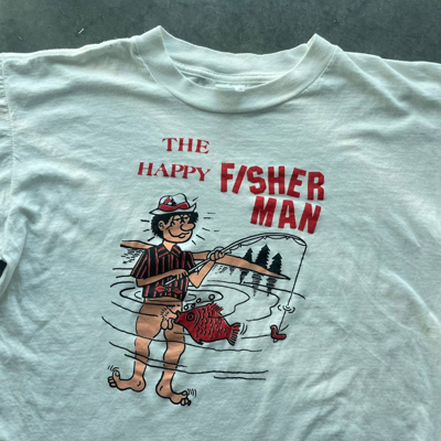 Pre-owned Humor X Vintage Crazy Vintage Funny Sex Parody T Shirt Happy  Fisherman In White