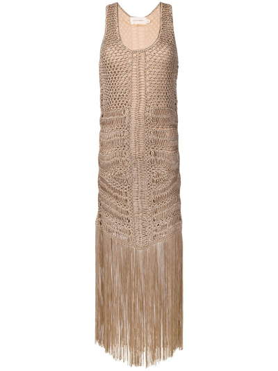 Shop Cecilia Prado Cut Out-detail Fringed Maxi Dress In Gold
