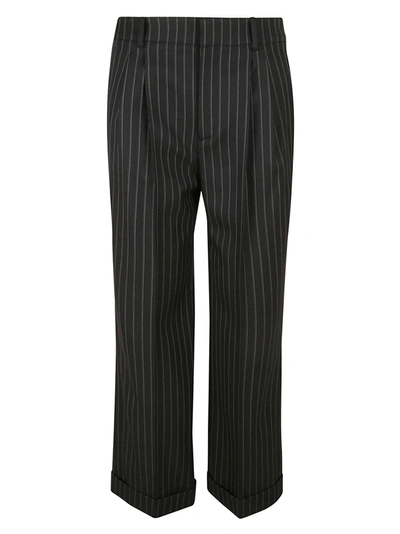 Shop Saint Laurent Flared Cuffs Stripe Trousers In Black