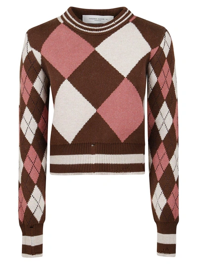 Shop Golden Goose Intarsia-knit Crewneck Jumper In Chicory Coffee/apple