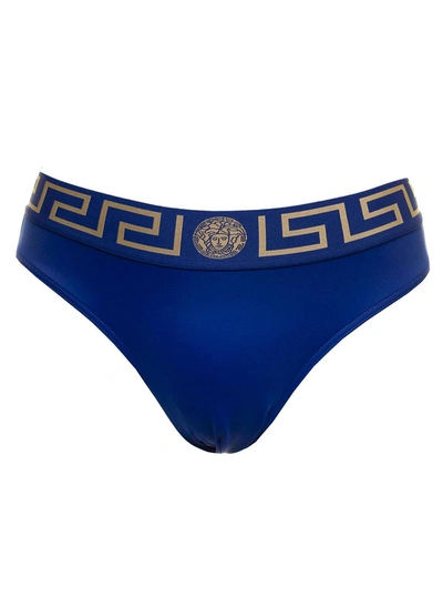Shop Versace Greca Bluette Technical Fabric Swim Briefs  Man