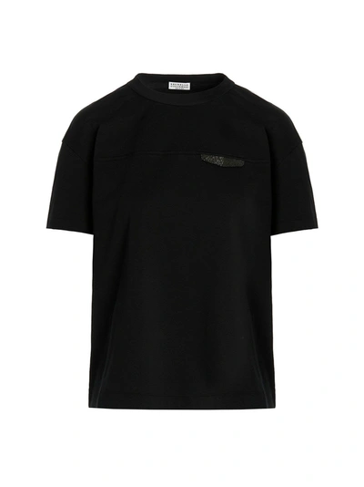 Shop Brunello Cucinelli Monile Detail Crew Neck T-shirt In Black