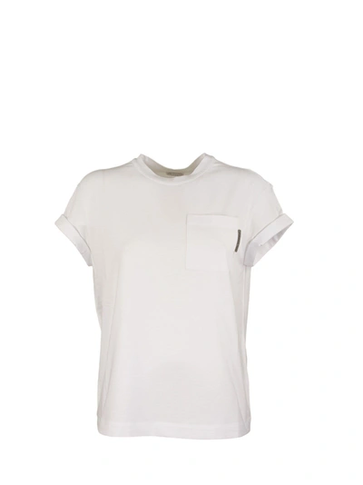 Shop Brunello Cucinelli Short Sleeve T-shirt Cotton Jersey T-shirt With Precious Detail In Bianco