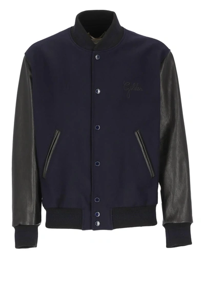 Shop Golden Goose Wool Bomber Jacket In Dark Blue/black