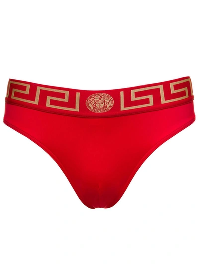 Shop Versace Red Briefs With Medusa Head And Greca Motif In Polyamide Stretch Man