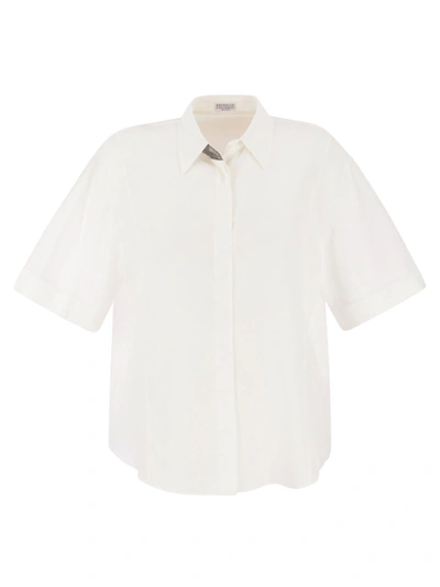 Shop Brunello Cucinelli Silk Crepe De Chine Shirt With Precious Buttonhole In White