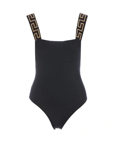 Shop Versace Greca Logo Swimwear In Black