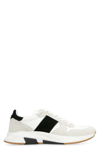 Shop Tom Ford Leather And Fabric Low-top Sneakers In White