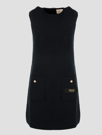 Shop Gucci Fine Wool Sleeveless Dress In Black