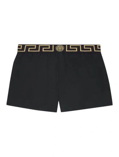Shop Versace Swim Shorts In G Black Gold Greek Key