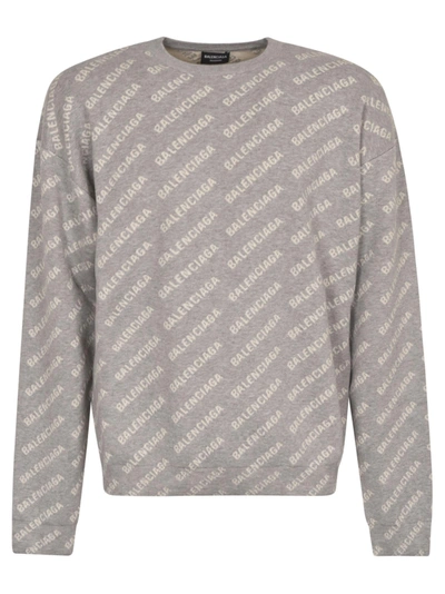 Shop Balenciaga All-over Logo Sweater In Grey/white