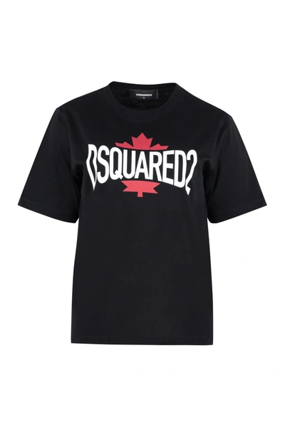 Dsquared2 Women's Short Sleeve Printed Cotton T-shirt In Black
