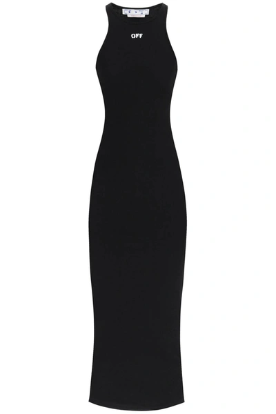 Shop Off-white Long Ribbed Dress In Black