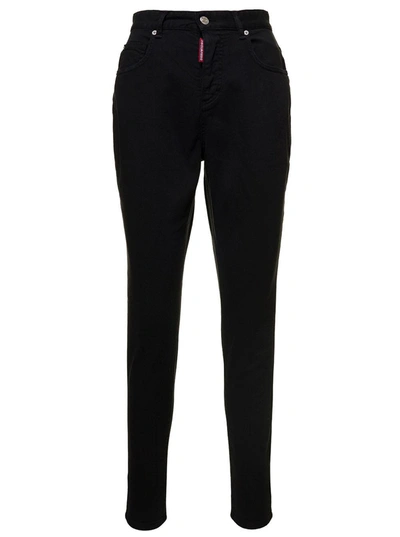 Shop Dsquared2 Honey Black High-waisted Skinny Jeans With Logo Tag In Stretch Denim Woman In Default Title