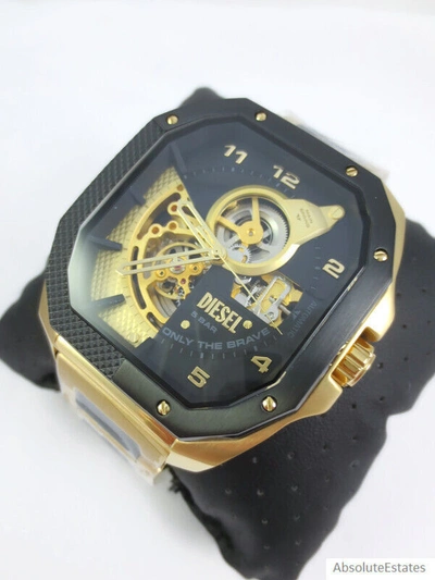 Pre-owned Diesel Mens Flayed Automatic Gold & Black Stainless Watch Dz7471