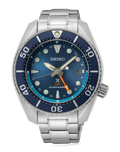 Pre-owned Seiko Sfk001 Prospex Gmt Sea Sumo Blue Dial 45 Mm Steel Diver Solar Men's Watch