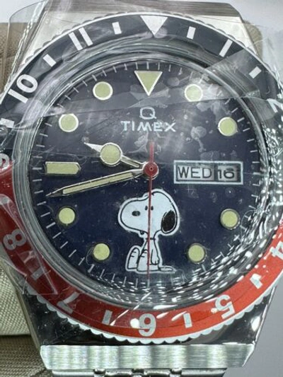 Pre-owned Timex Authentic Q  X Limited Snoopyday-date Japanese Mvnt??watch 70th Annv.