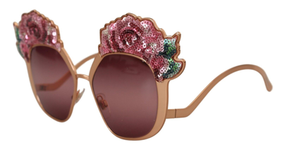 Pre-owned Dolce & Gabbana Sunglasses Dg2202 Pink Gold Rose Sequin Embroidery Rrp 1130usd In Red
