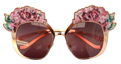 Pre-owned Dolce & Gabbana Sunglasses Dg2202 Pink Gold Rose Sequin Embroidery Rrp 1130usd In Red
