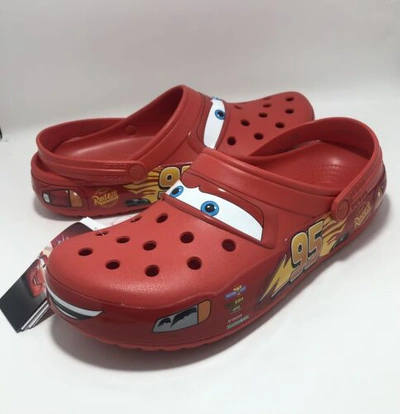 Pre-owned Crocs Classic Clog Lightning Mcqueen Disney Cars Size 7 Men 9 W 205759-610 In Red