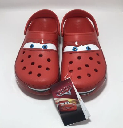 Pre-owned Crocs Classic Clog Lightning Mcqueen Disney Cars Size 7 Men 9 W 205759-610 In Red