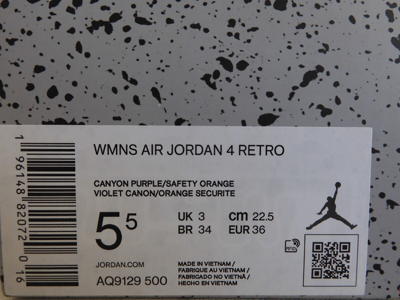 Pre-owned Jordan Wmns Nike Air  4 Retro Canyon Purple-safety Orange Sz 5.5 [aq9129-500]