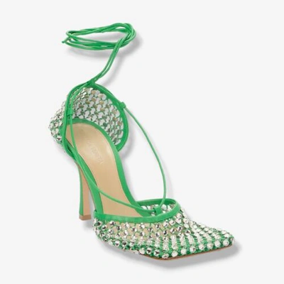 Pre-owned Bottega Veneta $1950  Women Green Embellished Ankle Strap Heeled Pumps Eu40/us10