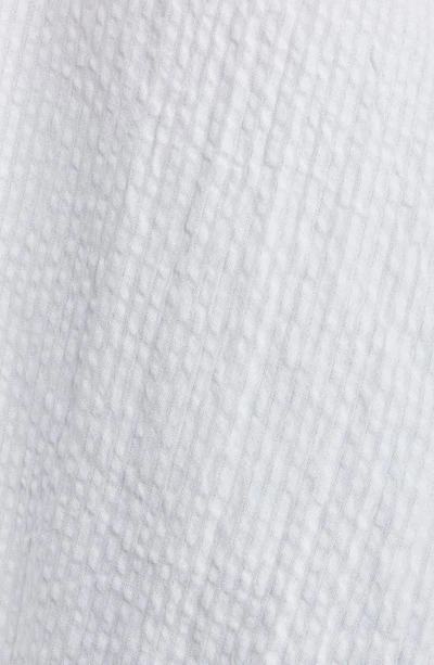 Shop Eileen Fisher Band Collar Organic Cotton Seersucker Button-up Shirt In White