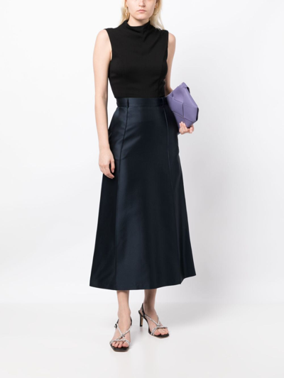 Shop Kiton High-waist A-line Midi Skirt In Blue