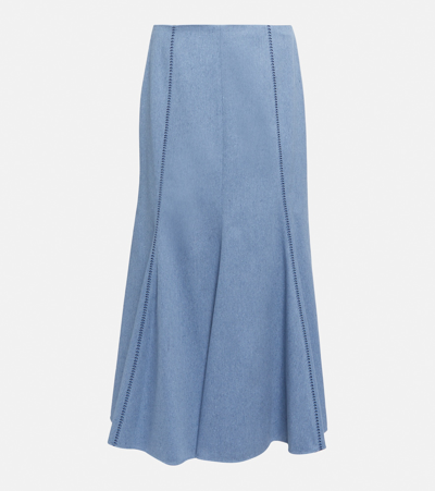 Shop Gabriela Hearst Amy High-rise Cotton Midi Skirt In Blue