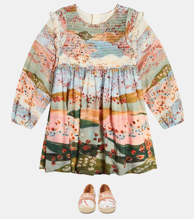Shop Chloé Kids Printed Cotton Dress In Multicoloured