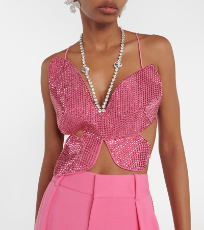 Shop Area Butterfly Embellished Wool-blend Top In Pink
