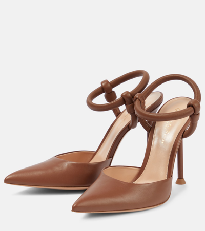 Shop Gianvito Rossi Juno D'orsay 105 Leather Pumps In Brown