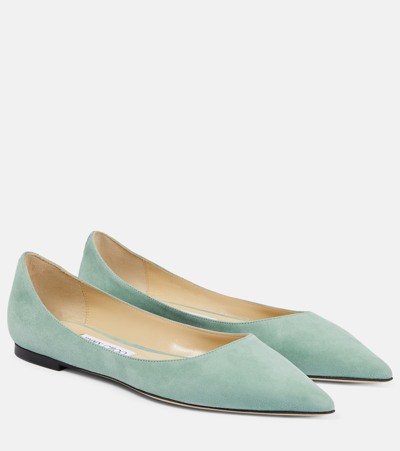 Shop Jimmy Choo Love Suede Ballet Flats In Green