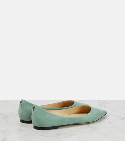 Shop Jimmy Choo Love Suede Ballet Flats In Green