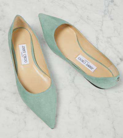 Shop Jimmy Choo Love Suede Ballet Flats In Green