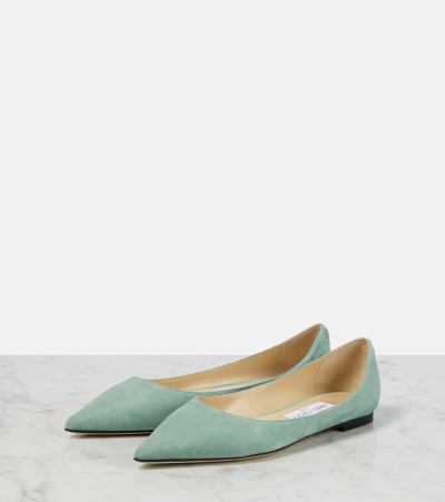 Shop Jimmy Choo Love Suede Ballet Flats In Green