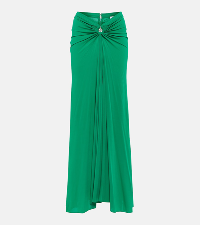 Shop Paco Rabanne Draped Jersey Maxi Skirt In Green