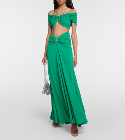 Shop Paco Rabanne Draped Jersey Maxi Skirt In Green